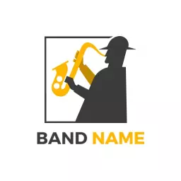 Stylish Black and Yellow Jazz Musician Playing Saxophone Logo Template