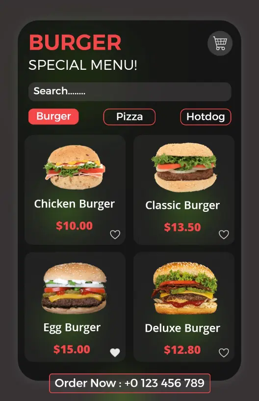 Stylish Black Burger Variety Selection Menu Template