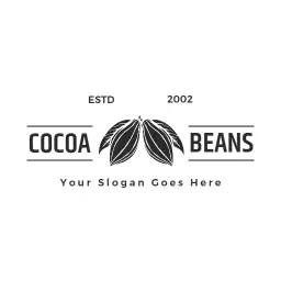 Stylish Black Cocoa Beans Logo with Elegant Leaf Design Logo Template