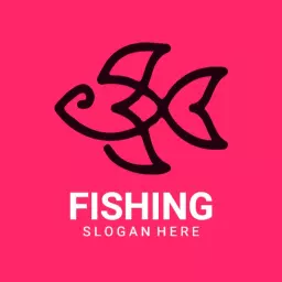 Stylish Black Fish Design on Vibrant Pink Fishing Logo Template
