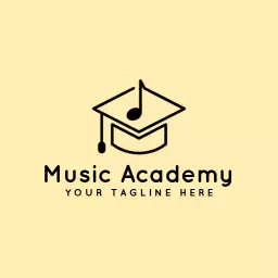 Stylish Black Graduation Cap and Musical Note Music Academy Logo Template