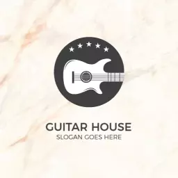 Stylish Black Guitar Design with Stars and Musical Elements Logo Template