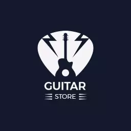 Stylish Black Guitar with Lightning Design for Music Store Logo Template