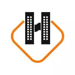 Stylish Black Hotel Building Design with Orange Accents Logo Template
