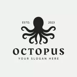Stylish Black Octopus Design Representing Marine Life Logo Template