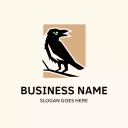 Stylish Black Raven Design with Neutral Background Logo Template
