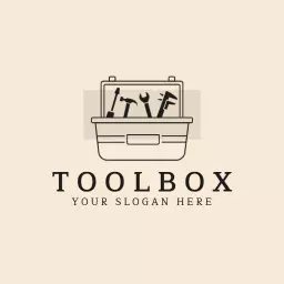 Stylish Black Toolbox with Essential Tools for Craftsmen Logo Template