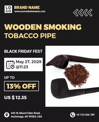 Stylish Black Wooden Tobacco Smoking Pipe Poster Template