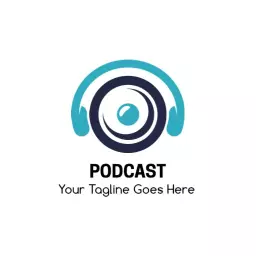 Stylish Blue and Black Headphones Design for Podcast Logo Template