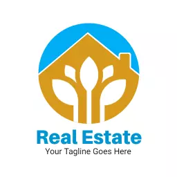 Stylish Blue and Gold House Design for Real Estate Logo Template