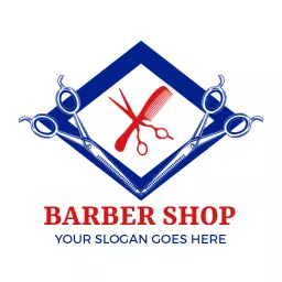 Stylish Blue and Red Barber Tools Representing Barber Shop Logo Template