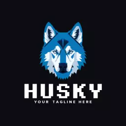 Stylish Blue and White Husky Design Emphasizing Strength Logo Template