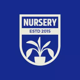 Stylish Blue Badge Featuring Nursery Plants and Established Year Logo Template