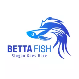 Stylish Blue Betta Fish Design Representing Fresh Aquatics Logo Template