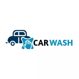 Stylish Blue Car with Hand Washing Symbol for Car Wash Logo Template