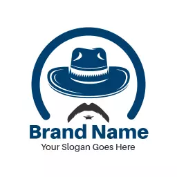Stylish Blue Cowboy Hat Design with Mustache Elements Logo Template