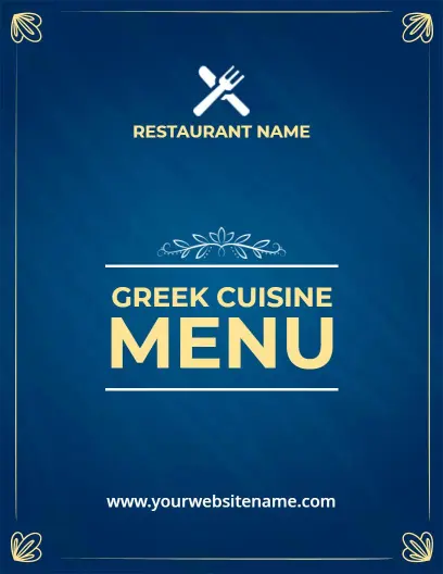 Stylish Blue Design for Authentic Greek Restaurant Menu Template