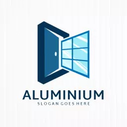 Stylish Blue Door Opening Showcasing Aluminium Products Logo Template