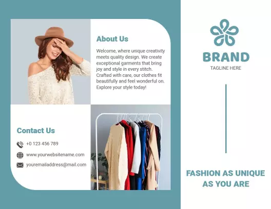 Stylish Blue Fashion Apparel Showcase and Discount Brochure Template