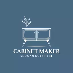 Stylish Blue Furniture Cabinet Maker with Leaf Design Logo Template