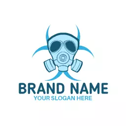 Stylish Blue Gas Mask Design Representing Toxic Safety Logo Template