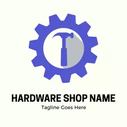 Stylish Blue Gear and Hammer Design Representing Hardware Logo Template