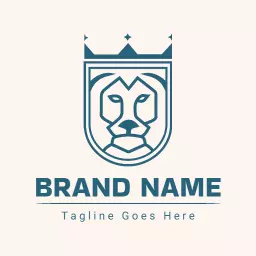 Stylish Blue Lion Emblem with Royal Crown Logo Template