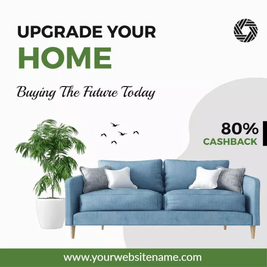 Stylish Blue Sofa for Home Upgrade with Cashback Offer Ad Template