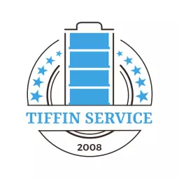 Stylish Blue Tiffin Service Logo with Stars and Circular Design Logo Template
