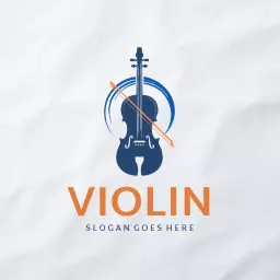 Stylish Blue Violin Design Featuring Musical Elements Logo Template