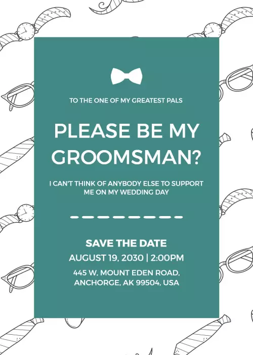 Stylish Bowtie Groomsman Wedding Day Invitation Template