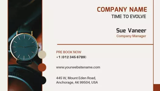 Stylish Brown and Blue Watch Fashion Business Card Template