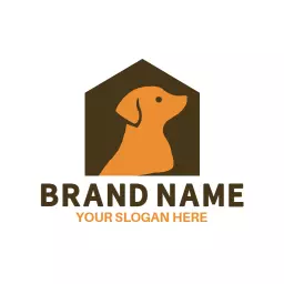 Stylish Brown and Orange Dog Silhouette Inside a House Logo Template