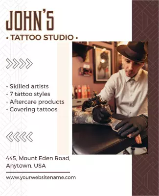 Stylish Brown Art Deco Tattoo Studio Services Flyer Template