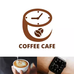 Stylish Brown Coffee Cup and Clock Design for Coffee Logo Template