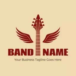 Stylish Brown Guitar with Wings Representing Band Logo Template
