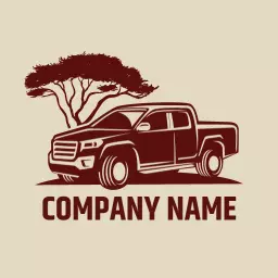 Stylish Brown Pickup Truck Against Scenic Landscape Logo Template