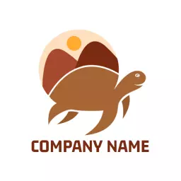 Stylish Brown Turtle Design with Mountain Landscape Logo Template
