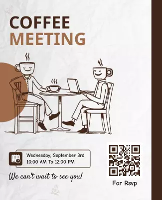 Stylish Coffee Meeting Invitation with Friendly Characters Poster Template