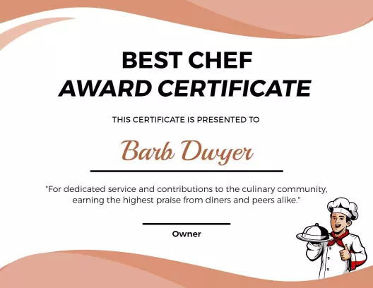 Stylish Coral Culinary Achievement Award Certificate Template