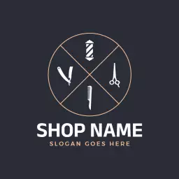 Stylish Dark Gray and Copper Barber Shop Tools Logo Template