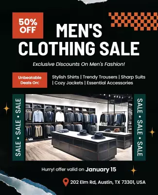Stylish Dark Men's Clothing Sale Discount Poster Template