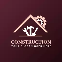 Stylish Dark Red Construction Logo with Tools and Gear Design Logo Template