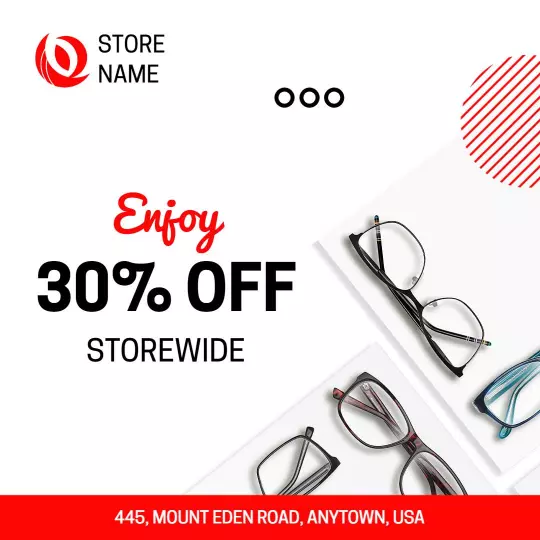 Stylish Eyeglasses Sale with 30% Off Promotion Ad Template