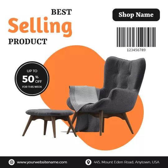 Stylish Gray Accent Chair and Ottoman Furniture Ad Template