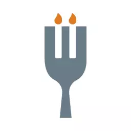 Stylish Gray Fork with Flames Representing Restaurant Logo Template