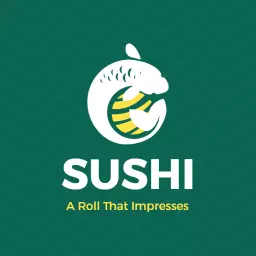 Stylish Green and White Sushi Logo Featuring Creative Fish Design Logo Template