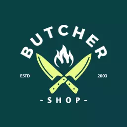 Stylish Green Butcher Shop Emblem with Dual Knives Logo Template