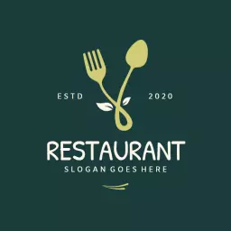Stylish Green Cutlery Design Representing Restaurant Logo Template
