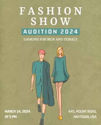 Stylish Green Fashion Show Audition 2024 Poster Template